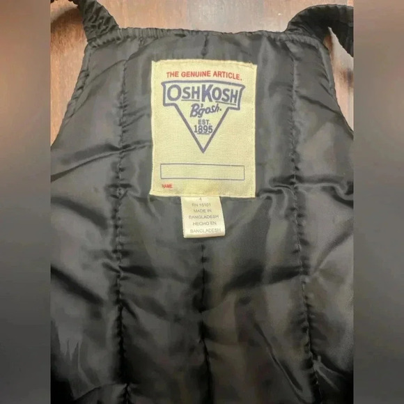 2/$12 Oshkosh Snow Bibs Black Size 4 Unisex Zip Adjustable Winter Ski Snowboard - Picture 3 of 9